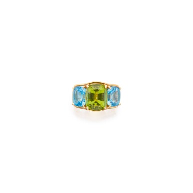 View full screen - View 1 of Lot 8. PERIDOT AND BLUE TOPAZ RING, VERDURA.