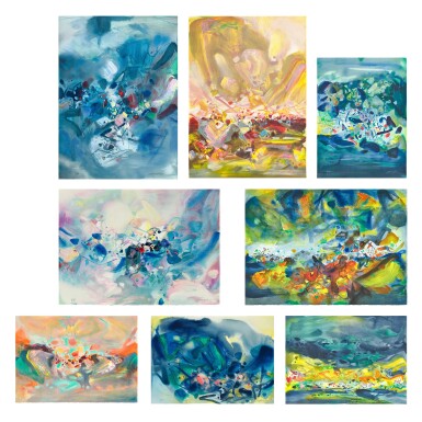 View full screen - View 1 of Lot 562. Chu Teh-Chun 朱德群 | Composition (8 works) 構成(八件).