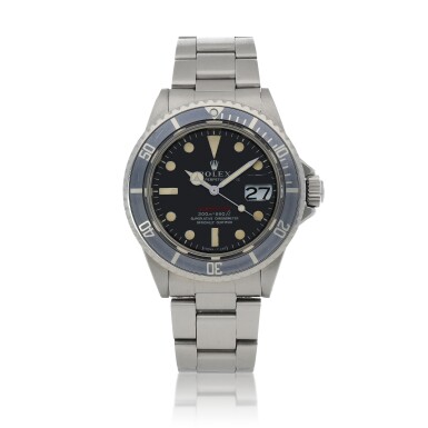 View full screen - View 1 of Lot 418. 'Red' Submariner, Ref. 1680 Stainless steel wristwatch with date, bracelet and Mark II 'Meters First' dial Circa 1970 | 勞力士 1680型號「'Red' Submariner」精鋼鍊帶腕錶備日期顯示,配「Mark II 'Meters First'」錶盤,年份約1970.