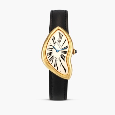View full screen - View 1 of Lot 2360. Crash | A rare and iconic limited edition yellow gold distorted oval wristwatch with asymmetric deployant buckle, Circa 1991 .