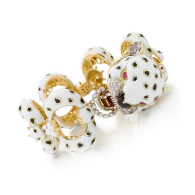 View full screen - View 1 of Lot 115. FRASCAROLO | ENAMEL, RUBY AND DIAMOND BRACELET (BRACCIALE IN SMALTO, RUBINI E DIAMANTI).