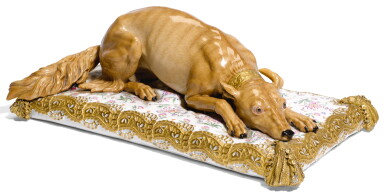 View full screen - View 1 of Lot 32. A MEISSEN MODEL OF CATHERINE THE GREAT'S FAVOURITE HOUND, AFTER A MODEL BY J. J. KAENDLER, MID-19TH CENTURY.