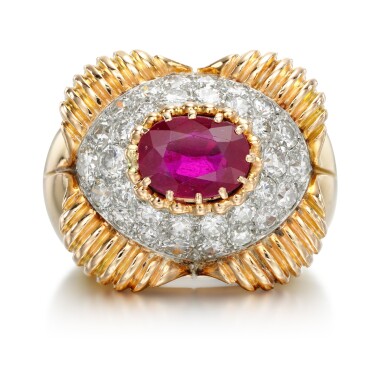 View full screen - View 1 of Lot 43. Ruby and diamond ring, 1950s.