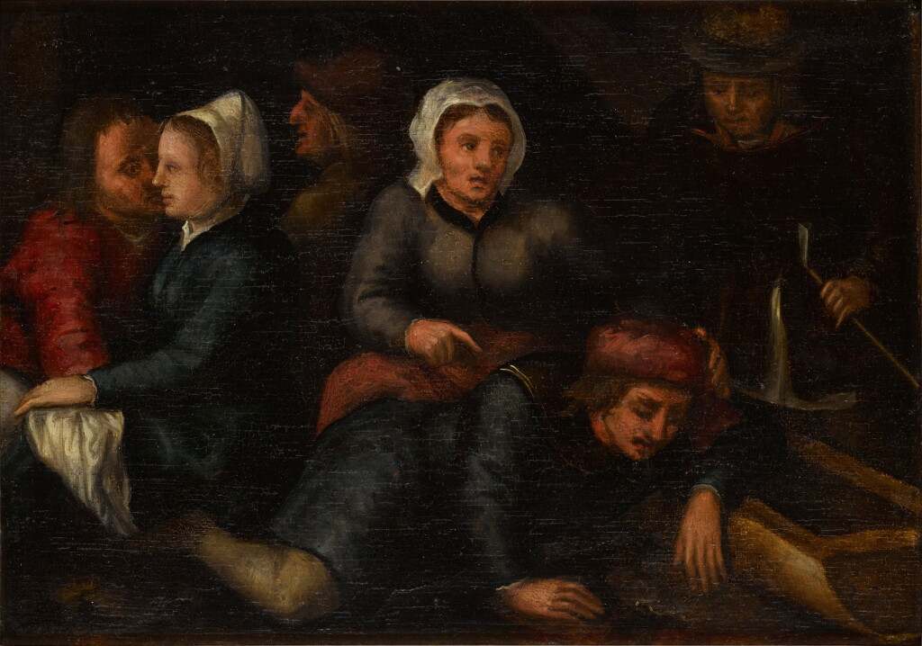 View full screen - View 1 of Lot 170. An interior with figures, possibly illustrating a scene from the story of the prodigal son.