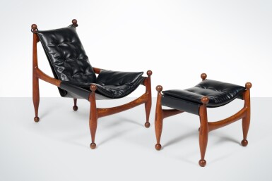 View full screen - View 1 of Lot 115. Four-Legged "Sling" Chair and Ottoman.