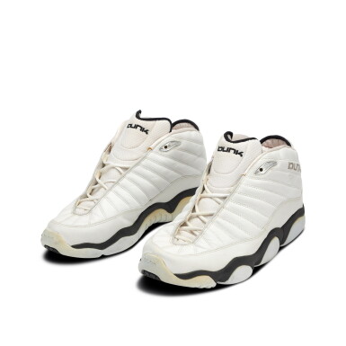 View full screen - View 1 of Lot 9. Shaquille O’Neal 2000 NBA Finals Game Worn & Signed Sneakers | Game 1 | John Salley Provenance | Championship Run .