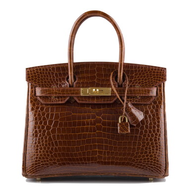 View full screen - View 1 of Lot 6. Hermès Miel Shiny Porosus Crocodile Birkin 30cm Gold Hardware.