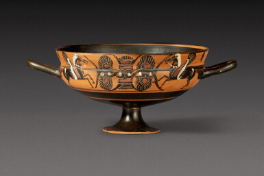 View full screen - View 1 of Lot 19. An Attic Black-figured Siana Cup, attributed to the Griffin-bird Painter, circa 570-540 B.C..
