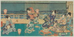 Toyohara Kunichika (1835-1900), Two woodblock print triptychs, Edo - Meiji period, 19th century
