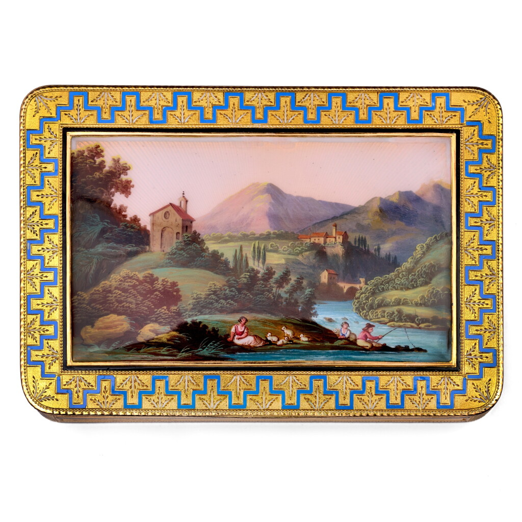 View full screen - View 1 of Lot 1240. A gold and enamel snuff box, probably Geneva, circa 1805 .