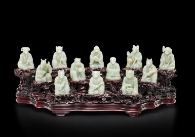 View full screen - View 1 of Lot 3664. A rare set of twelve pale celadon jade zodiac figures, Qing dynasty, 18th century | 清十八世紀 青白玉十二生肖一套.