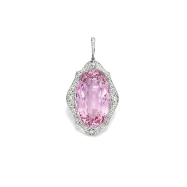 View full screen - View 1 of Lot 65. Morganite and Diamond Pendant.