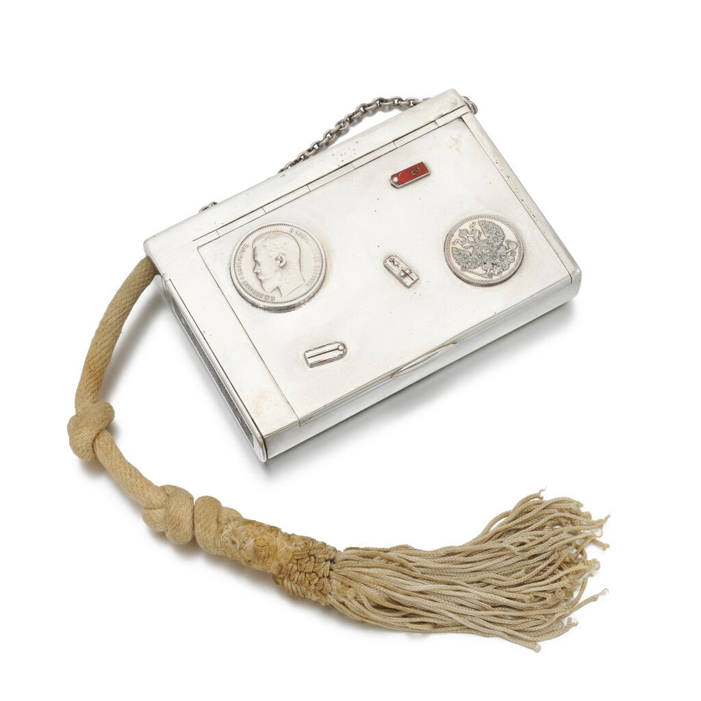 View full screen - View 1 of Lot 1018. A parcel-gilt silver and enamel vesta case, maker's mark W.B, retailed by Michał Mankielewicz, Minsk, 1894.