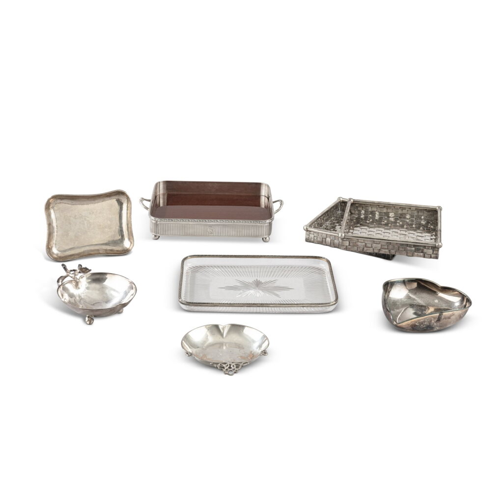 View full screen - View 1 of Lot 1184. A group of silver and silver-plated trays, various makers, modern.