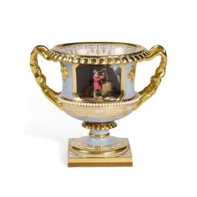 View full screen - View 1 of Lot 379. A Worcester (Flight, Barr and Barr) Pale Blue-Ground Warwick Vase, Circa 1815.