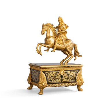 View full screen - View 1 of Lot 535. A French gilt bronze equestrian statue of Louis XIV, after Guillielmus de Grof (1676-1742), 19th century.