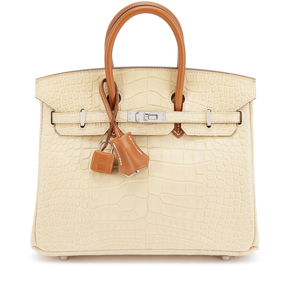 View full screen - View 1 of Lot 503. Limited Edition Vanille Matte Mississippiensis Alligator and Naturel Sable Butler Touch Birkin 25 Palladium Hardware, 2017.