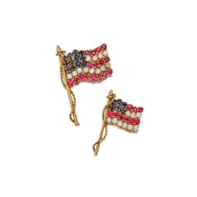 View full screen - View 1 of Lot 559. Two Ruby, Sapphire and Diamond Brooches.