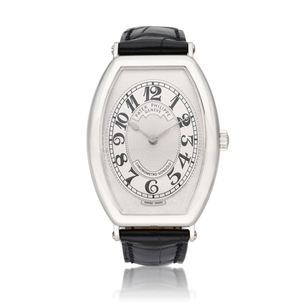 View full screen - View 1 of Lot 96. Reference 5098 Chronometro Gondolo | A platinum tonneau shaped wristwatch, Circa 2008.