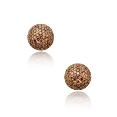 View full screen - View 1 of Lot 92. Pair of Colored Diamond Earclips.