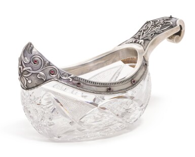View full screen - View 1 of Lot 99. A Fabergé gem-set silver and cut-glass kovsh, Moscow, 1908-1917.