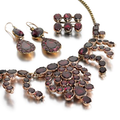 View full screen - View 1 of Lot 12. Garnet parure, early 19th century and later.