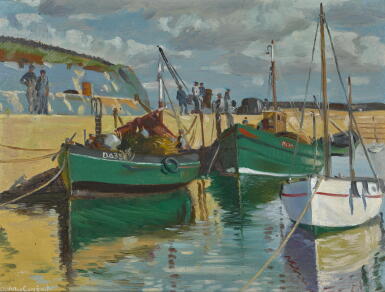 View full screen - View 1 of Lot 36. MAURICE JOSEPH MACGONIGAL, P.R.H.A. | FISHING BOATS AT CLOGERHEAD .
