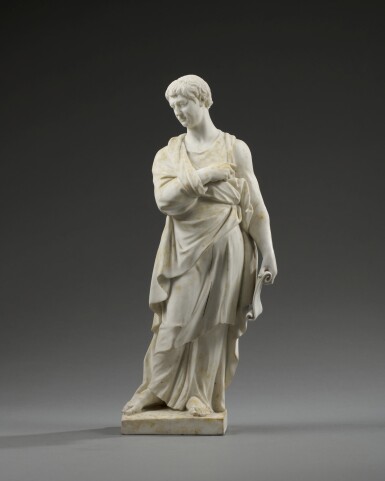 View full screen - View 1 of Lot 393. A Naples Real Fabbrica Ferdinandea biscuit porcelain figure of a Roman, probably Demetrio I Poliorcete, by Filippo Tagliolini, circa 1790.