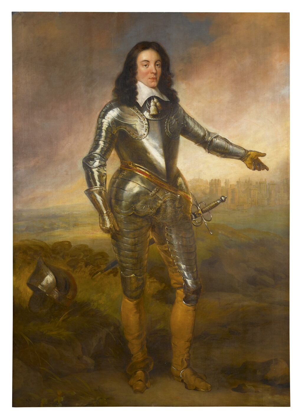 View full screen - View 1 of Lot 268. ENGLISH SCHOOL, 18TH CENTURY | PORTRAIT OF A GENTLEMAN, PROBABLY CAPTAIN JOSEPH POOLE OF SYKEHOUSE, WEARING ARMOR AND STANDING IN A LANDSCAPE.