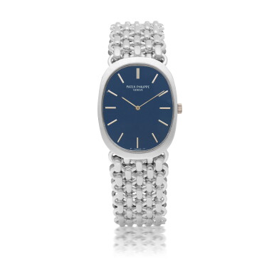 View full screen - View 1 of Lot 404. PATEK PHILIPPE | ELLIPSE, REF 3577/1 WHITE GOLD BRACELET WATCH MADE IN 1973.