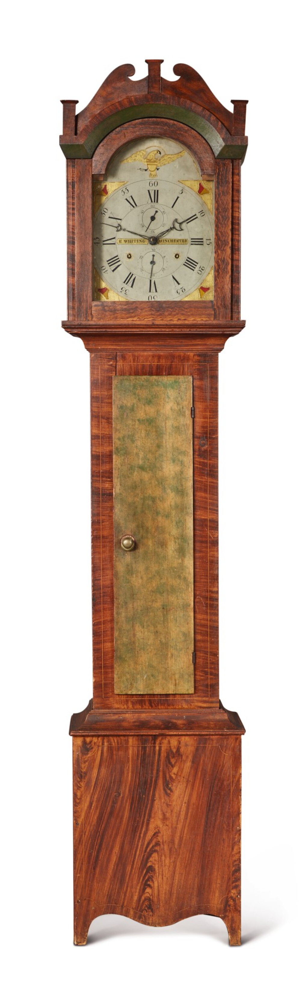View full screen - View 1 of Lot 359. Federal Paint-Decorated Pine Tall Case Clock, Works by Riley Whiting, Winchester, Connecticut, circa 1813.