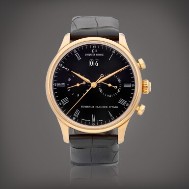 View full screen - View 1 of Lot 811. Astrale Chronograph Grande Date, Reference J024033201 | A limited edition pink gold chronograph wristwatch with date and black enamel dial, Circa 2011 | 雅克德羅 | Astrale Chronograph Grande Date 型號J024033201 | 限量版粉紅金計時腕錶,備日期顯示及琺瑯錶盤,約2011年製.