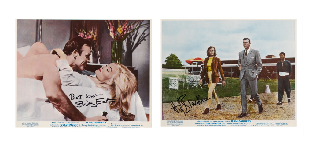 View full screen - View 1 of Lot 124. Goldfinger (1964), 2 front of house stills, one signed by Honor Blackman, the other signed by Shirley Eaton, British.