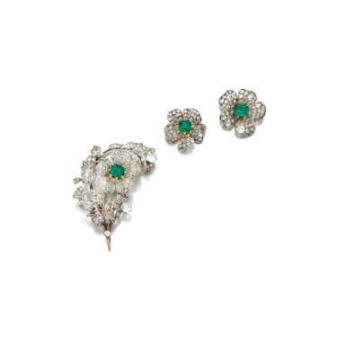 View full screen - View 1 of Lot 269. THREE EMERALD AND DIAMOND BROOCHES, SECOND HALF OF THE 19TH CENTURY .