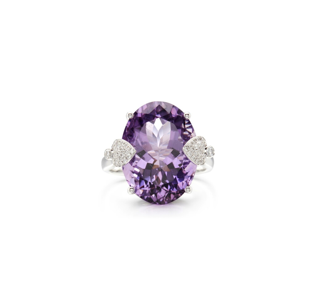 View full screen - View 1 of Lot 19. AMETHYST AND DIAMOND RING.