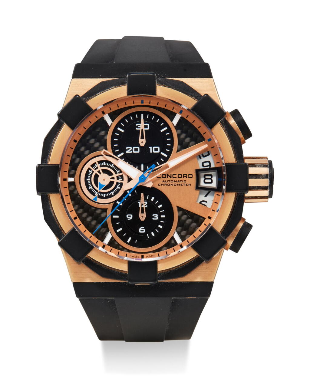 View full screen - View 1 of Lot 8130. CONCORD | C1 CHRONOGRAPH, REFERENCE 01.5.52.1003, A PINK GOLD AND PVD-COATED TITANIUM CHRONOGRAPH WRISTWATCH WITH DATE, CIRCA 2012 .