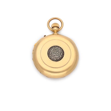 View full screen - View 1 of Lot 1133. A gold hunting cased quarter repeating keyless lever watch Circa 1900.