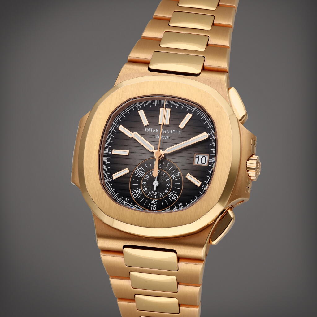 全萤幕检视 - 查看333Reference 5980/1R-001 Nautilus | A pink gold automatic chronograph wristwatch with date and bracelet, Circa 2017的1
