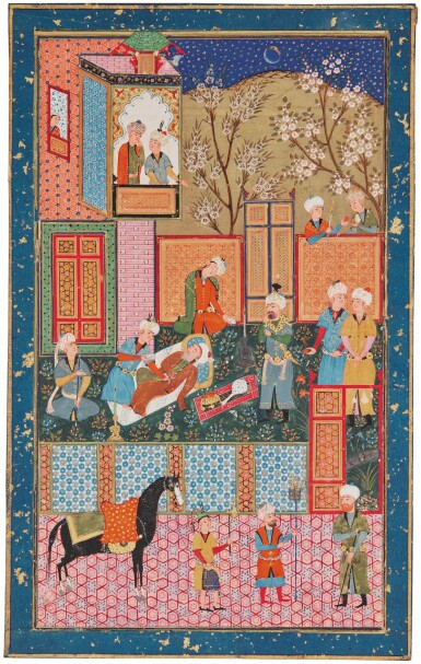 View full screen - View 1 of Lot 170. THE SULTAN AWAKENS THE DRUNKEN JUDGE AT DAWN, SCHOOL OF MAHMUD MUZAHHIB, CENTRAL ASIA, BUKHARA, SHAYBANID, THIRD QUARTER 16TH CENTURY.