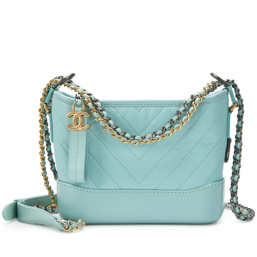 View full screen - View 1 of Lot 24. Blue Chevron Calfskin Small Gabrielle Hobo Tricolor Hardware, 2019.