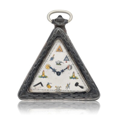 View full screen - View 1 of Lot 193. Henri Blanc, Genève No. 79806 A silver triangular Masonic watch Circa 1925.