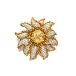 Gold, Yellow Sapphire and Diamond Clip-Brooch