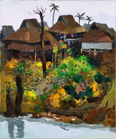 View full screen - View 1 of Lot 1026. Wu Guanzhong 吳冠中 | A Village of Xishuangbanna 西雙版納村寨.