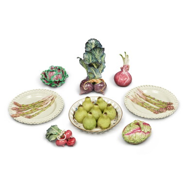 View full screen - View 1 of Lot 1230. A Group of Porcelain Trompe l'oeil Vegetable-form Wares and Table Decorations, 19th Century and Later.