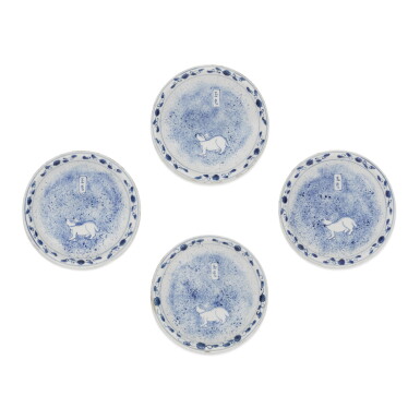 View full screen - View 1 of Lot 24. A set of four blue and white 'jade hare' ko-sometsuke dishes, Ming Dynasty, Tianqi period | 明天启 青花「玉兔」盤一組四件.