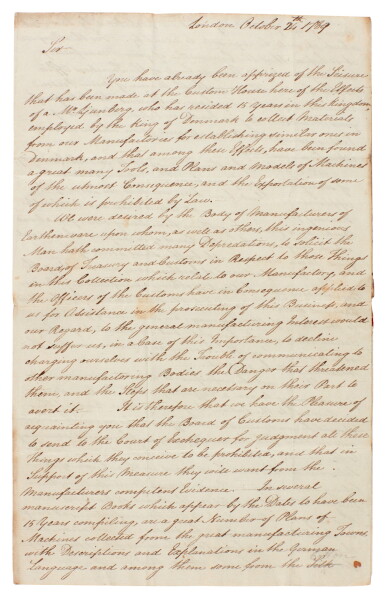 View full screen - View 1 of Lot 141. Josiah Spode | Two letters signed by him, and other manufacturers, on a case of industrial espionage, 1789-90.