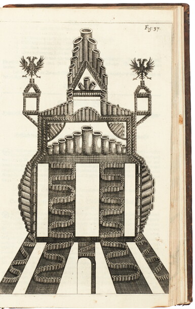 View full screen - View 1 of Lot 416. Siemienowicz, Vollkommene Geschutz- Feuerwerck- und Büchsenmeisterey-Kunst, Frankfurt, 1676, armorial calf.
