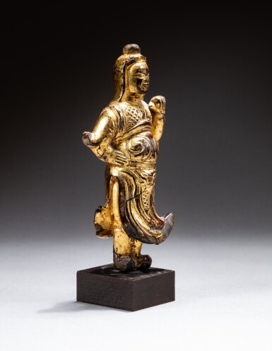 View full screen - View 1 of Lot 206. A small lacquer-gilt bronze guardian, Qing dynasty 17th-18th century | 清十七至十八世紀 銅漆金天王立像.