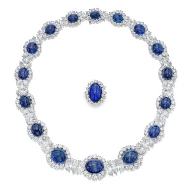 View full screen - View 1 of Lot 105. Sapphire and Diamond Necklace and Ring.
