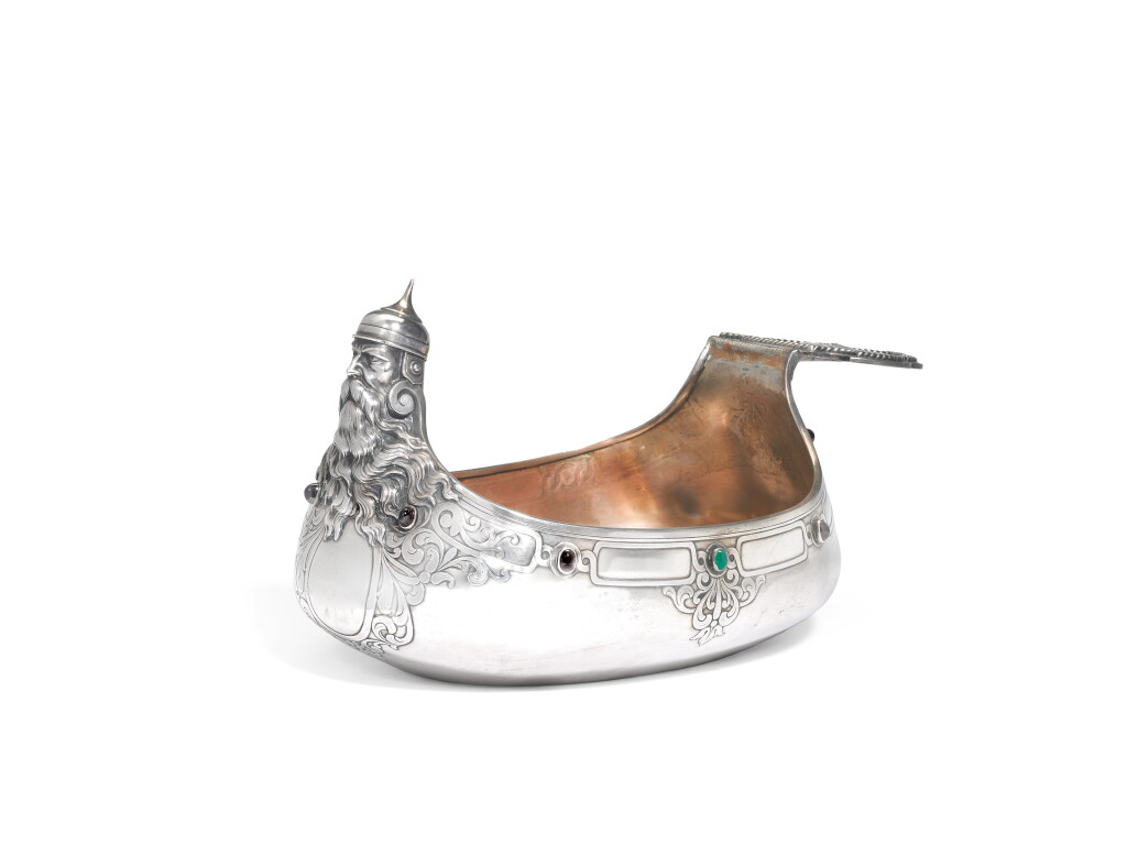 View full screen - View 1 of Lot 276. A Fabergé gem-set silver kovsh, Moscow, 1899-1908.